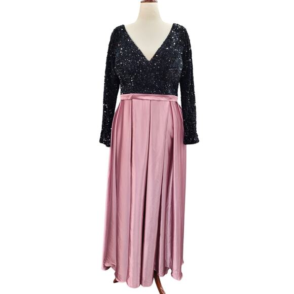 NWT Women's Black Pink Velvet Long Sleeve Sequin Gown Size 18 - Picture 7 of 13
